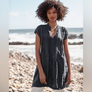 CP Shades Women’s Regina Cap Sleeve 100% Linen Tunic Dress Size Small Gray NWOT